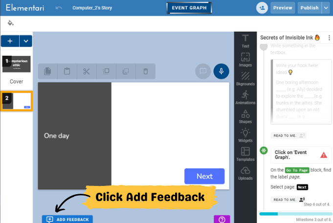 Screenshot of where to click to open up the add feedback form.
