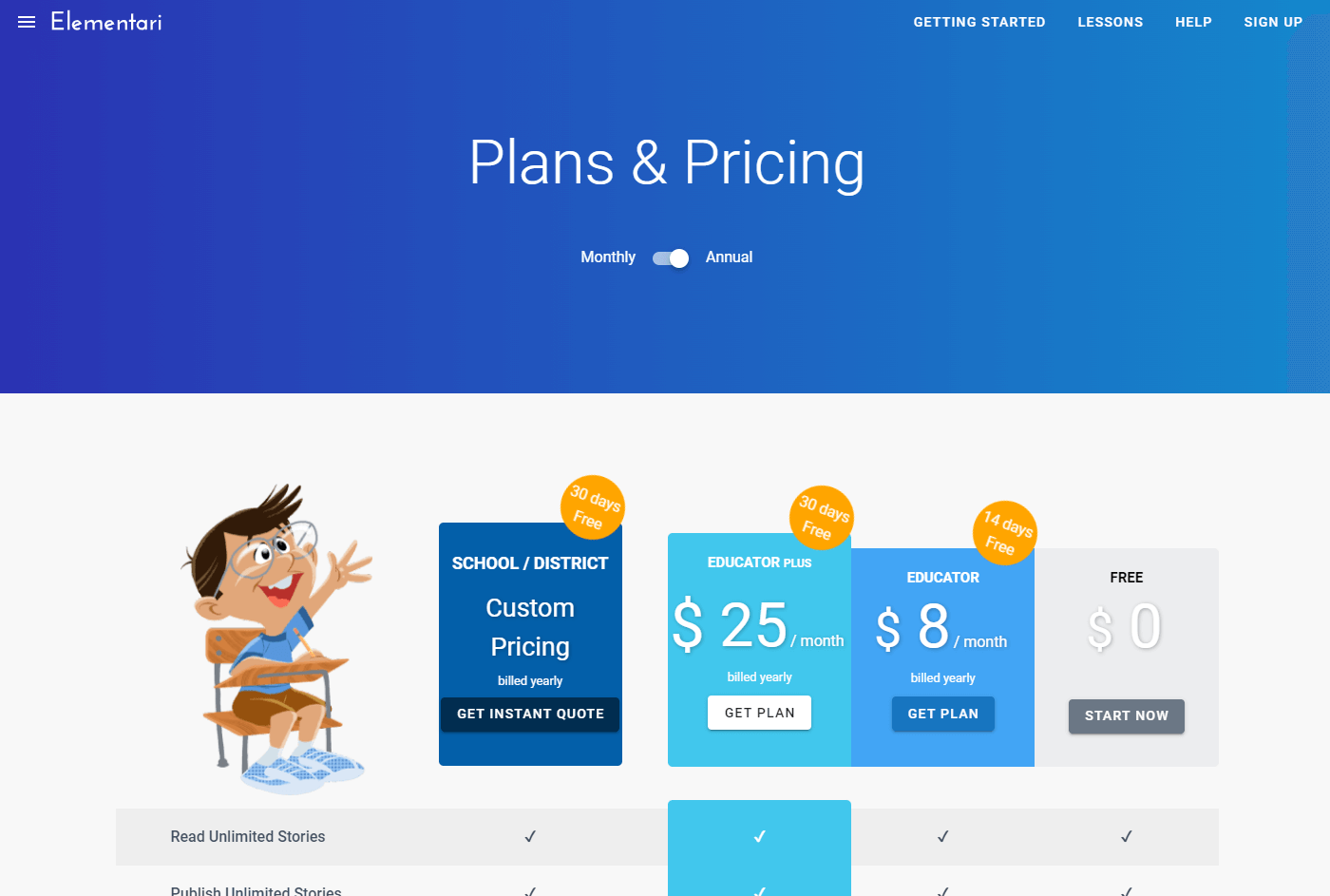 Screenshot of the Plans & Pricing page.