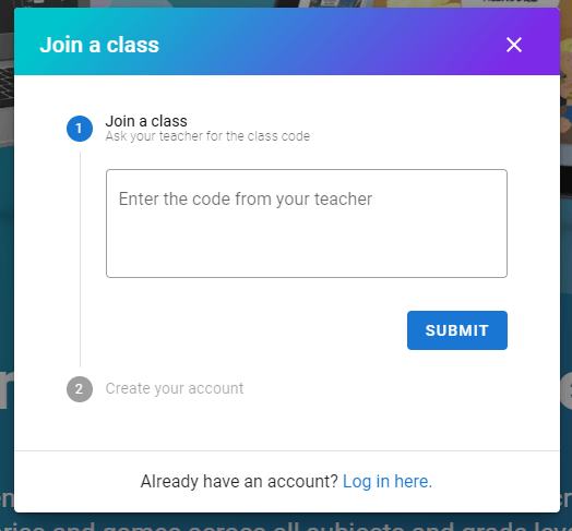 Enter your class code to sign up as a student.